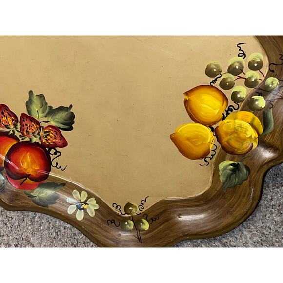 NASHCO Tole Hand-Painted Toleware Tray Fruit Flowers Large  27" x 20” - Picture 7 of 15